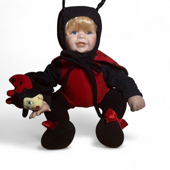 Porcelain Face Ladybug Doll Jointed Arms Collector Whimsical - Picture 1 of 7